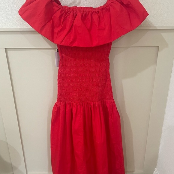 NWT ASTR The Label Off the Shoulder Cotton Red Ruffle Midi Dress Size Sm… - Picture 9 of 16